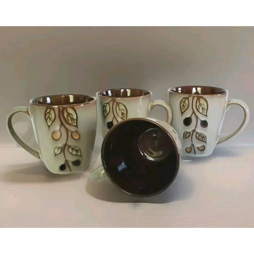 4 Sango Vineyard 4845 Stoneware Pottery Coffee Cup Mugs Berry Vine Earthy Retro